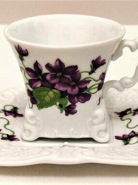 Vintage Rare Faust Heirlooms Embossed Square Cup Saucer Demitasse Espresso 4oz.